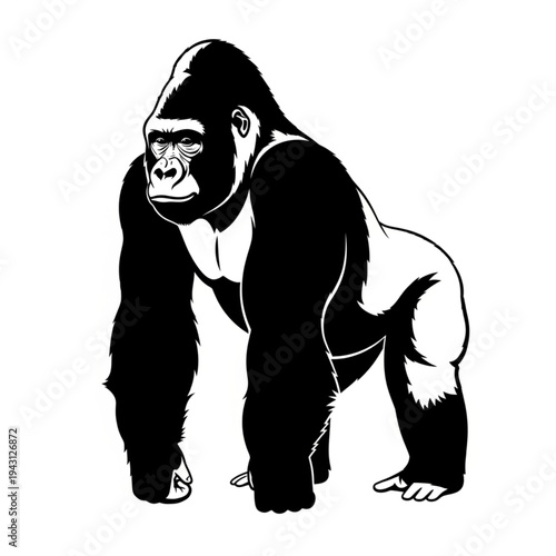 Gorilla Standing on All Fours Silhouette.