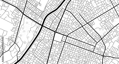 Detailed City Map Illustration with Intricate Street Network.