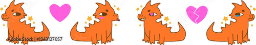 Cute cartoon dragon faces showing happy, sad, and in-love emotions. A charming character set designed to enhance digital communication and user interfaces.