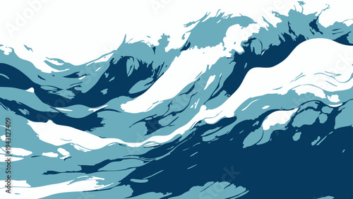 Vector dynamic waves of ocean surge and crash, create a visual symphony of motion and power. captured in vibrant shades of blue, invites a sense of tranquility and awe.