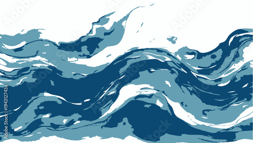 Vector the stylized of fluid ocean waves forming dynamic abstract art with multiple shade of blue and white color, symbolizes water motion
