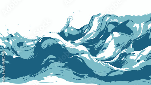 Vector stylized waves roll in a mesmerizing dance of ocean art and watery grace.