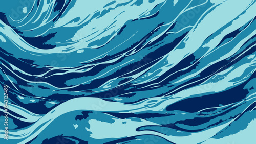 Vector vibrant abstract art piece, depicting a dynamic flowing of oceanic waves. The artwork embodies fluidity and the calming nature.
