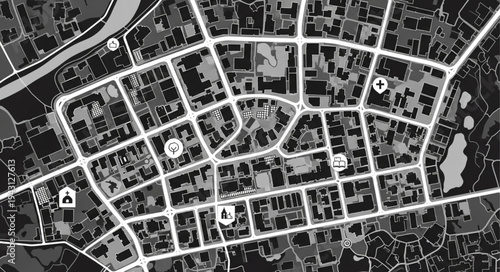 Aerial View of a Town with Grid-Like Street Layout.