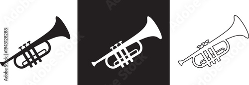Trumpet Silhouette Icon, Musical Instrument Black Vector Illustration Isolated, Trumpet line act vector 