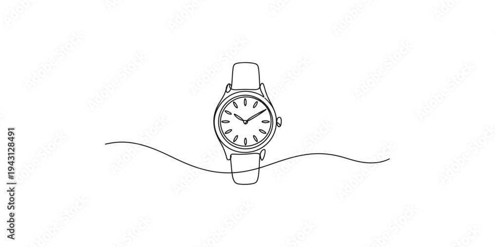 Obraz premium A simple line drawing of a wristwatch with a wavy line underneath watch time clock