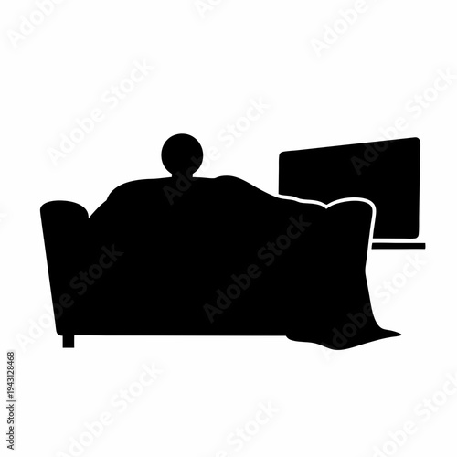 Silhouetted figure reclining on a sofa, watching television in their living room