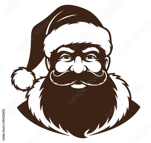 Santa Claus face with hat and beard isolated on transparent background