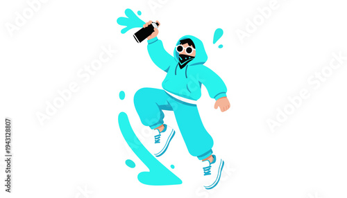 A cartoon character wearing a blue hoodie and holding a smartphone