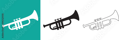 Trumpet Silhouette Icon, Musical Instrument Black Vector Illustration Isolated, Trumpet line act vector 