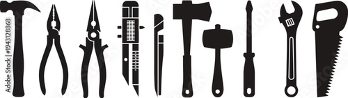 Toolbox silhouette vector illustration with various hand tools