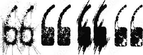 Grunge quotation marks in various ink splash designs and distressed textures