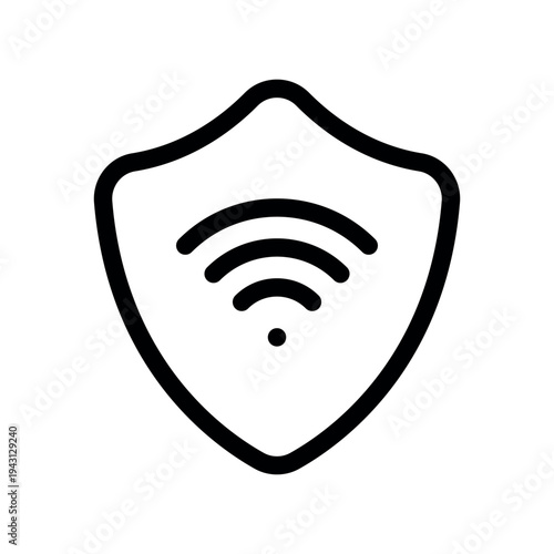 Secure Wireless Network Shield Line Art