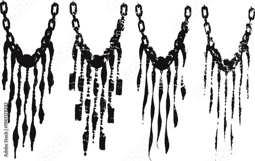Gothic grunge necklaces set with dripping paint elements and distressed textures