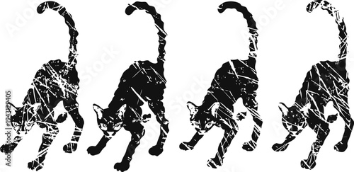 black cat silhouettes stretching in sequence on white background halloween spooky design