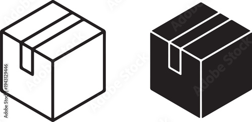 Isometric box icon set for packaging and logistics,Cardboard Shipping Box Icon Set.Vector illustration of closed and open cubes in solid black style.