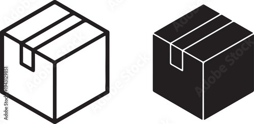 Isometric box icon set for packaging and logistics,Cardboard Shipping Box Icon Set.Vector illustration of closed and open cubes in solid black style.