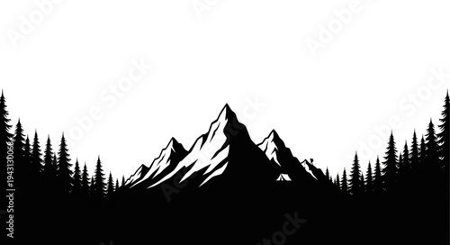 Mountain Peaks Silhouetted Against Sky.