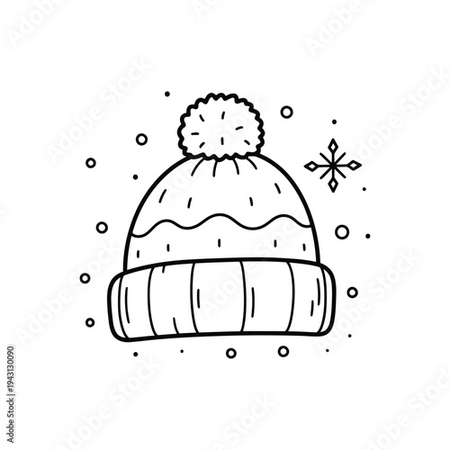 Winter beanie hat with pom pom drawing.