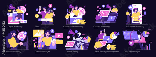 Digital Marketing and Advertising Vector Illustration Set