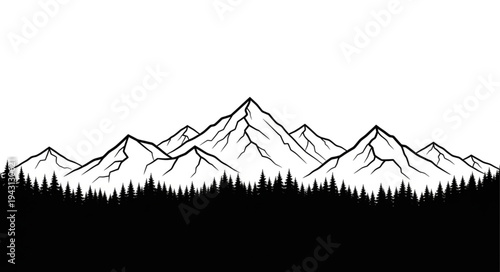 Mountain Range Silhouette Forest Landscape.