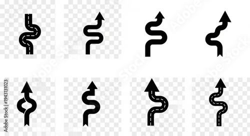Winding Road Arrow Icons - Navigational Symbols for Direction and Guidance.