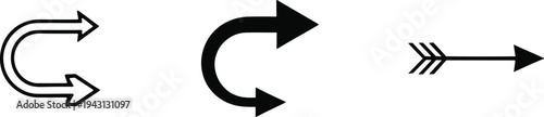 Three distinct arrow symbols on a white background for navigation or direction