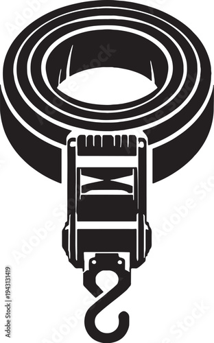 Cargo Ratchet Strap Solid Black Silhouette Front View Tie Down Equipment Icon