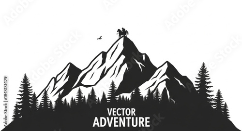 Mountain Peak with Silhouette Climber.