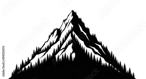 Mountain Peak with Snow and Trees.