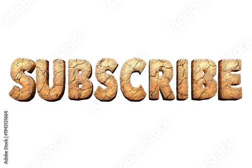 Subcribe Cracked Stone 3D Text PNG – Transparent Background Gaming Title