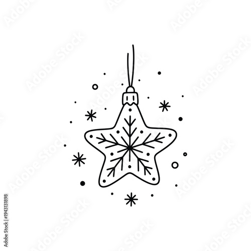 Hanging Star Ornament with Snowflake Design.