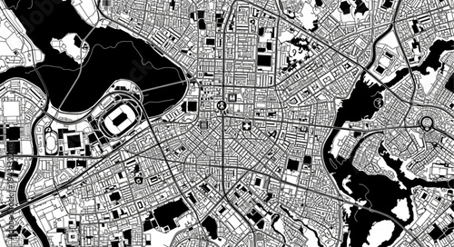 Detailed City Map Illustration with Intricate Street Layout.