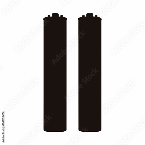 Silhouette of two AA batteries isolated against a clean white background
