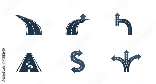 Road Direction Icons - Navigating the Path Ahead with Clear Visuals.