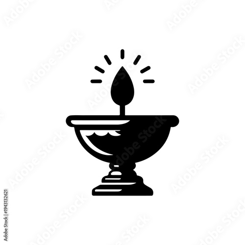 Ceremonial Clay Oil Lamp Icon – Vector Silhouette for New Year Festivals

