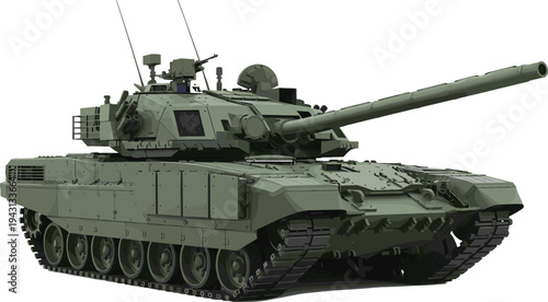 "Modern green camouflage military battle tank illustration with heavy armor, rotating turret, advanced weapon systems, defense technology, and educational armored warfare design resources"