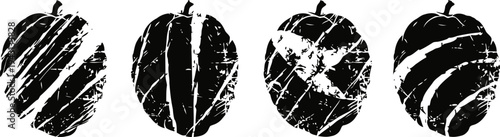 grunge avocado silhouette icons set with scratched texture on black background