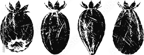 hand drawn tropical fruits silhouette set pineapple, mango, papaya, and avocado vector illustration exotic summer healthy food collection