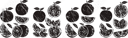 Orange fruit slices and whole citrus fresh juicy tropical vitamin rich healthy food illustration