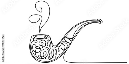 Smoking Tobacco Pipe Continuous One Line Vector Vintage Illustration