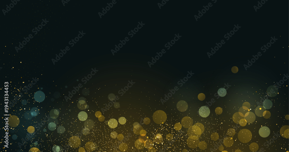 Obraz premium Shiny Festive Background. Abstract Gold Glitter Background. Bokeh and Confetti Design Element for Merry Christmas and Happy New Year Banner, Poster, Card, Website Congratulations. Holiday Party BG.