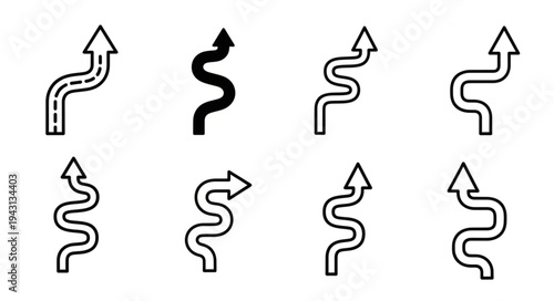 Winding Arrow Set - Directional Graphics for Navigation and Design.