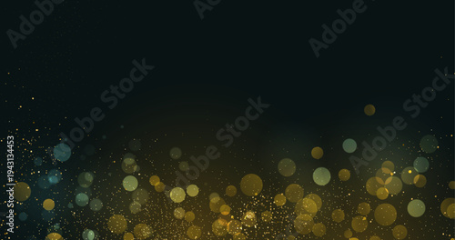 Shiny Festive Background. Abstract Gold Glitter Background. Bokeh and Confetti Design Element for Merry Christmas and Happy New Year Banner, Poster, Card, Website Congratulations. Holiday Party BG.