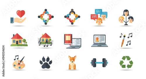 Collection of diverse icons representing various aspects of life and interests.