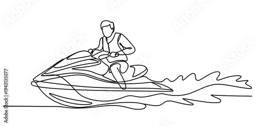 Man Riding Jet Ski Continuous One Line Vector Water Sport Illustration