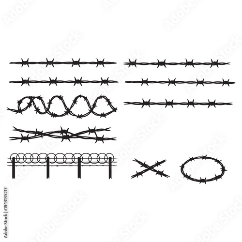 Barbed Wire Silhouettes Collection – Security Fencing and Boundary Control Vector
