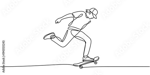Man Skateboarding Fast Continuous One Line Vector Sport Illustration