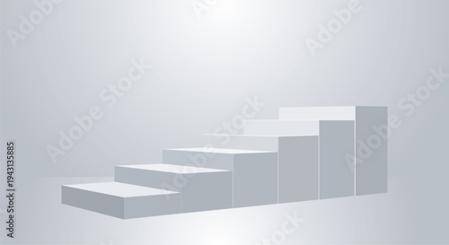 3D white stairs blocks for product showcase vector background