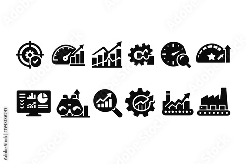 Business analytics filled icon set. Statistics, management, data analysis icons.